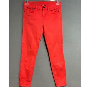 J Crew Toothpick Ankle Zip Coral Orange Skinny Jeans Women's Size 27 Stretch